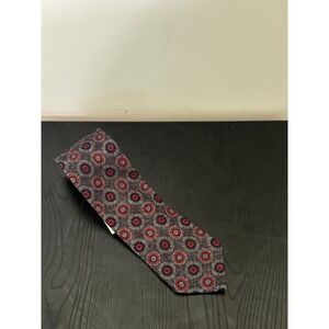 J.McLaughlin Italian Wool Tie‎ Flower Burst Pattern Gray Red Blue